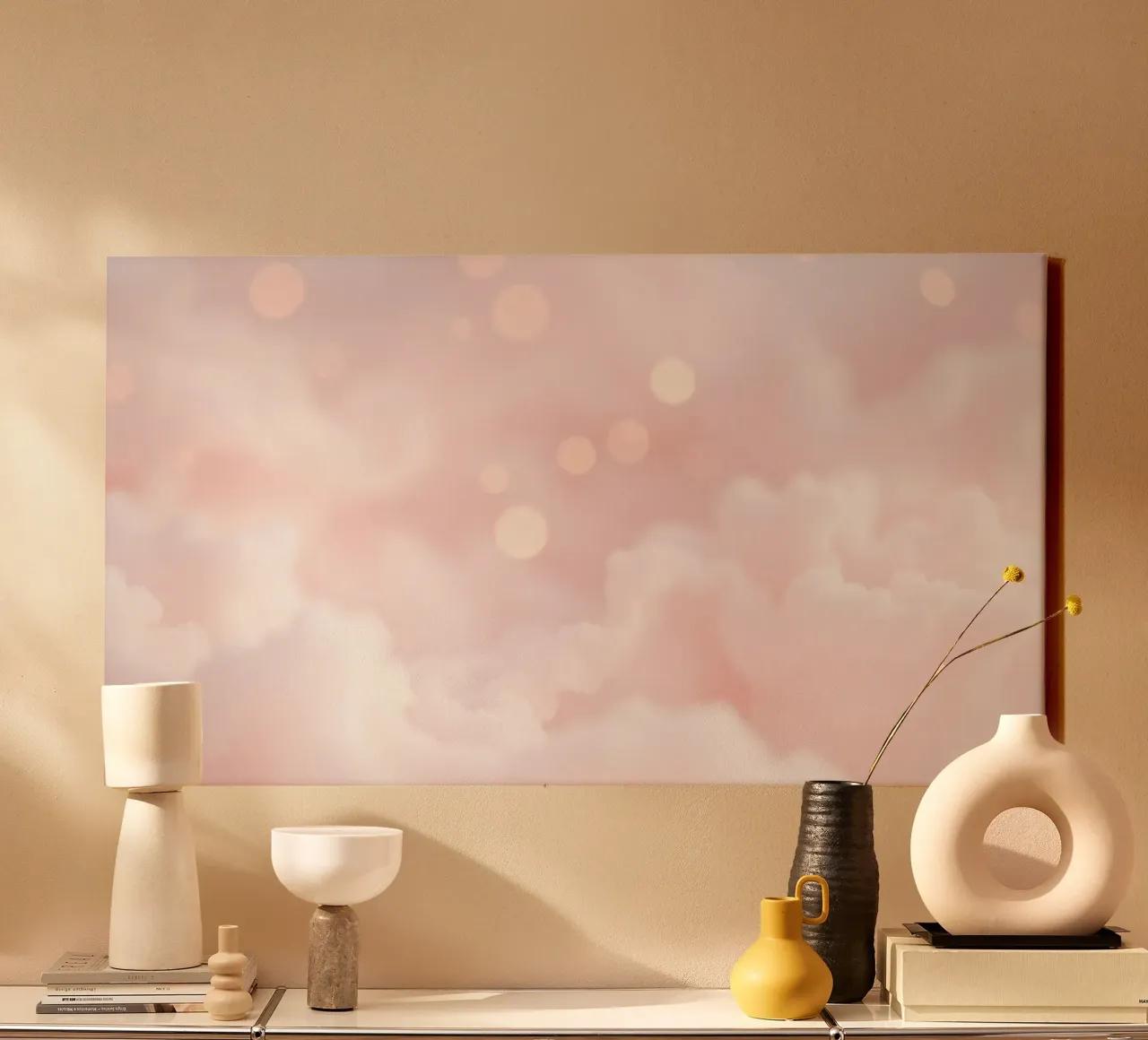 Soft pink abstract background with fluffy clouds and gentle canvas by DesignDoodle