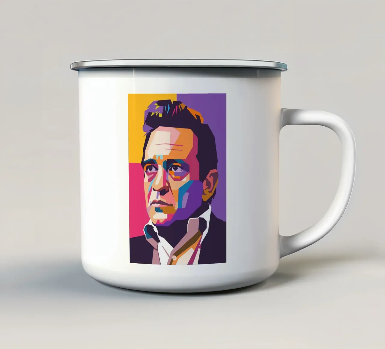 Ritratto pop art di Johnny Cash tazza in smalto da Hantamrata