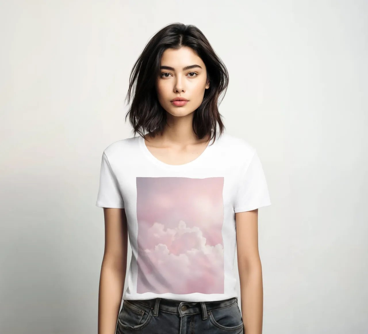 Soft pastel clouds create a serene abstract background women's fitted t-shirt by DesignDoodle