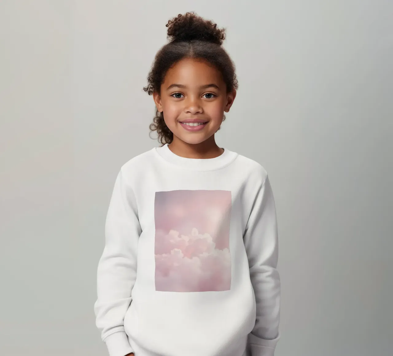 Soft pastel clouds create a serene abstract background kids sweatshirt by DesignDoodle