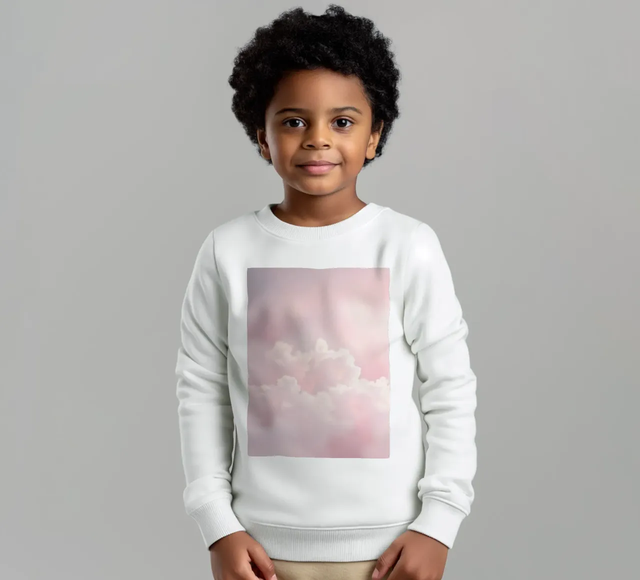 Soft pastel clouds create a serene abstract background kids sweatshirt by DesignDoodle