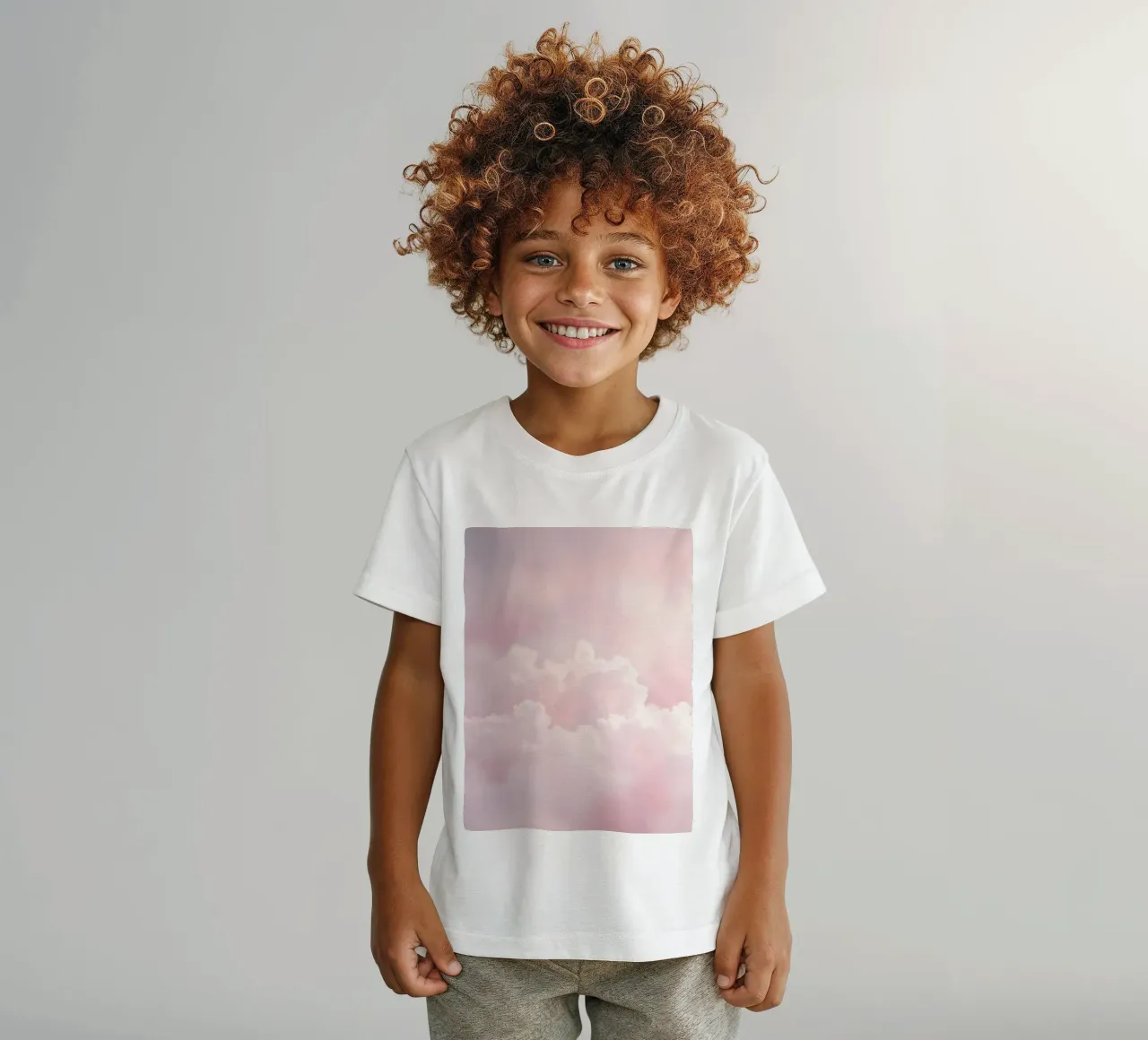 Soft pastel clouds create a serene abstract background kids t-shirt by DesignDoodle