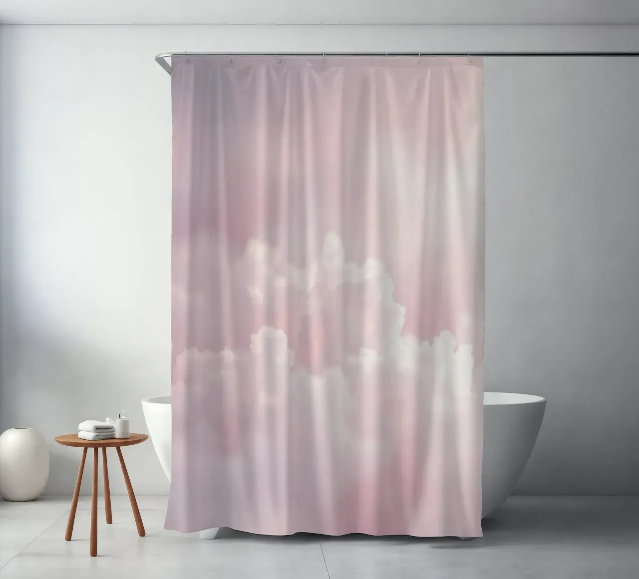 Soft pastel clouds create a serene abstract background shower curtain by DesignDoodle