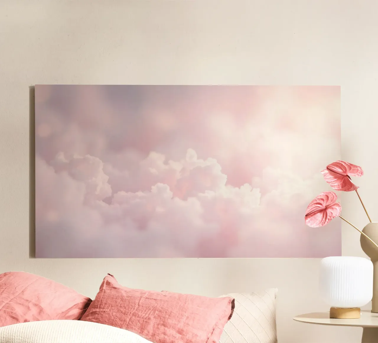 Weiche Pastellwolken schaffen einen ruhigen abstrakten Hintergrund Leinwand von DesignDoodle