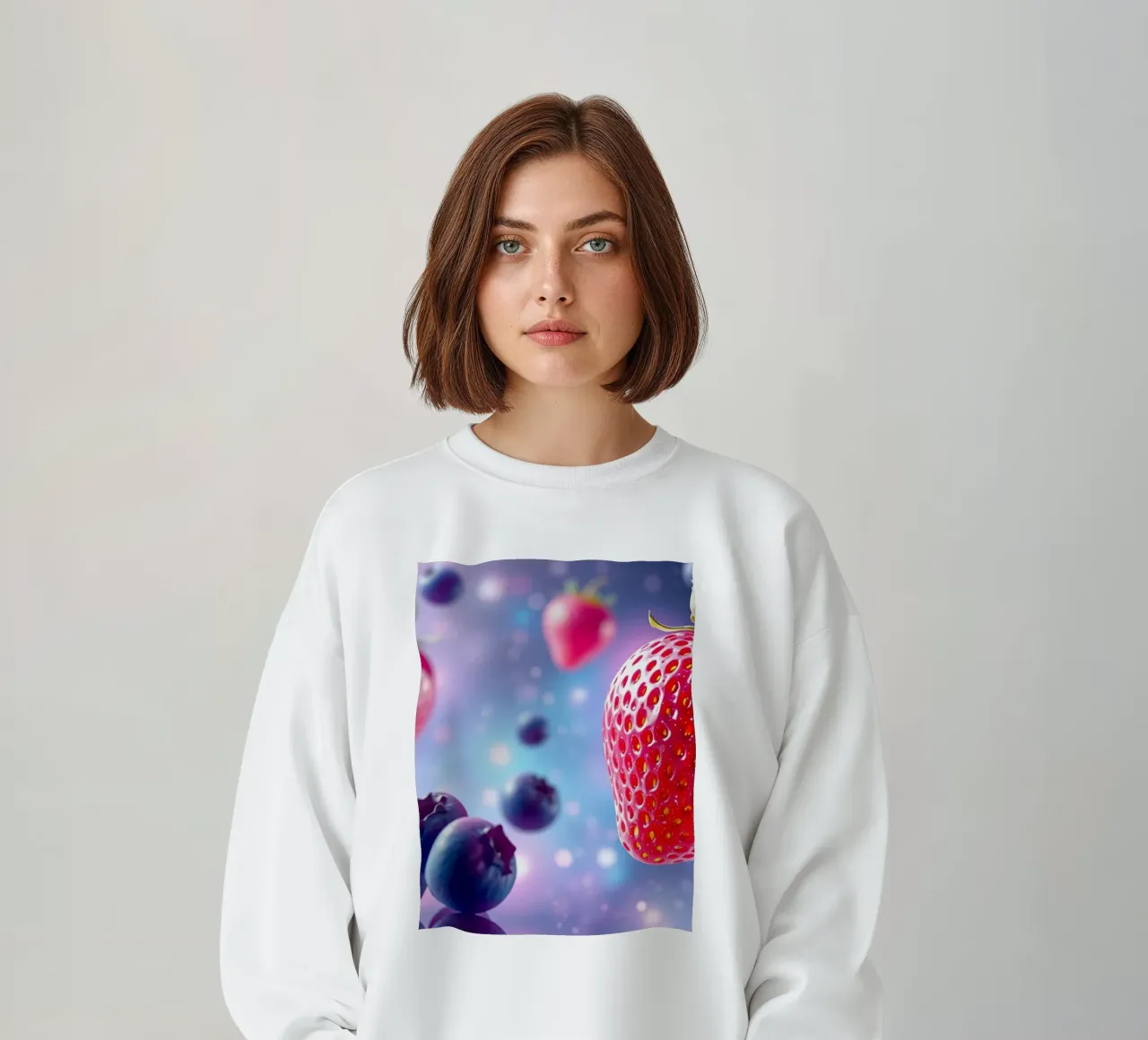 Fragole e mirtilli vibranti che fluttuano nello spazio felpa da DesignDoodle