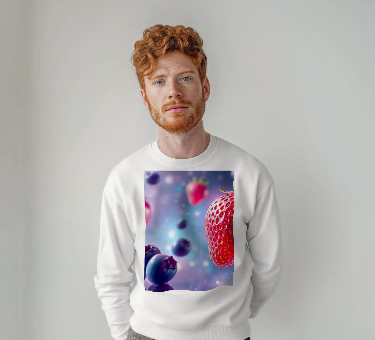 Fragole e mirtilli vibranti che fluttuano nello spazio felpa da DesignDoodle