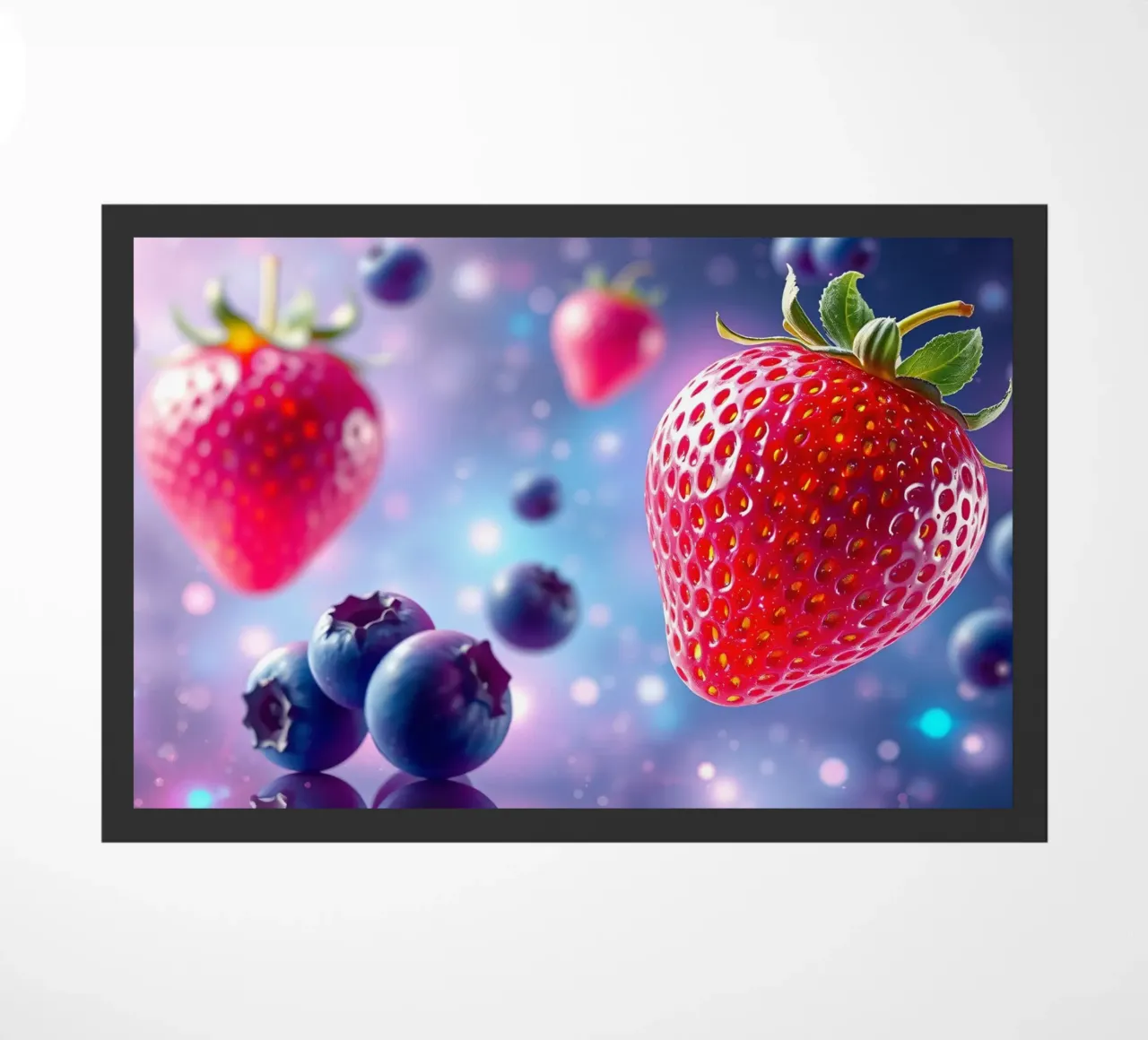 Fragole e mirtilli vibranti che fluttuano nello spazio zerbino da DesignDoodle