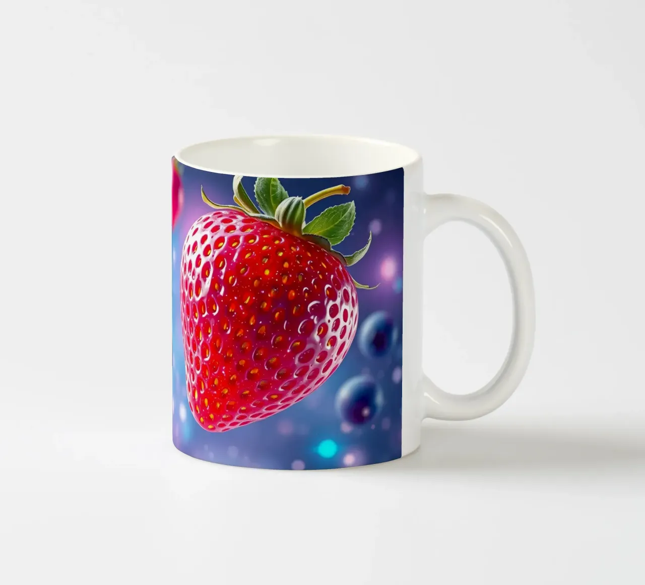 Levendige aardbeien en bosbessen zwevend in de ruimte keramische mok van DesignDoodle