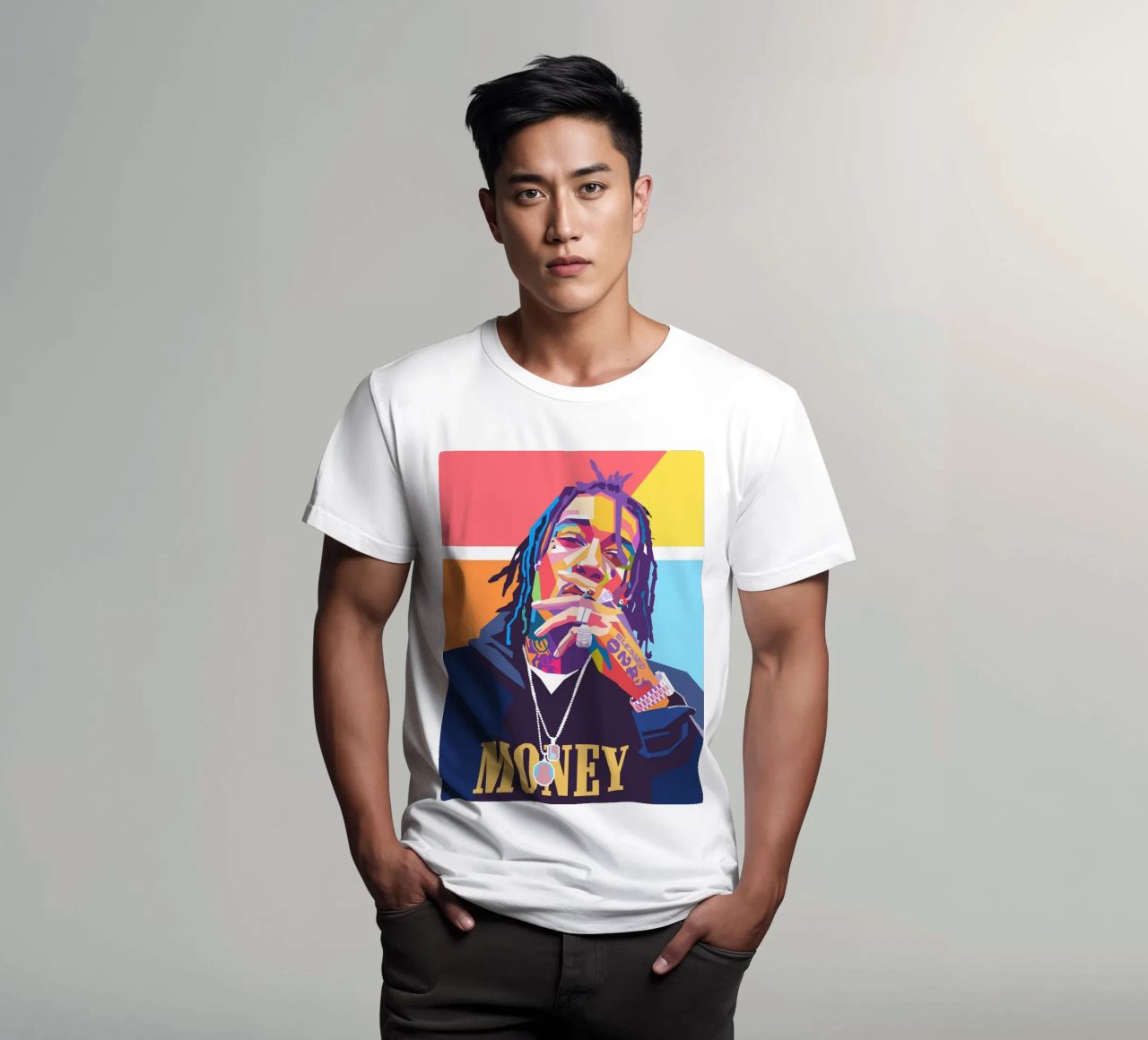 Wiz Khalifa colorful pop art portrait t-shirt by Hantamrata