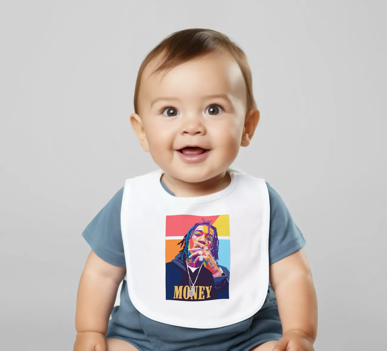 Ritratto pop art colorato di Wiz Khalifa bavaglino da Hantamrata