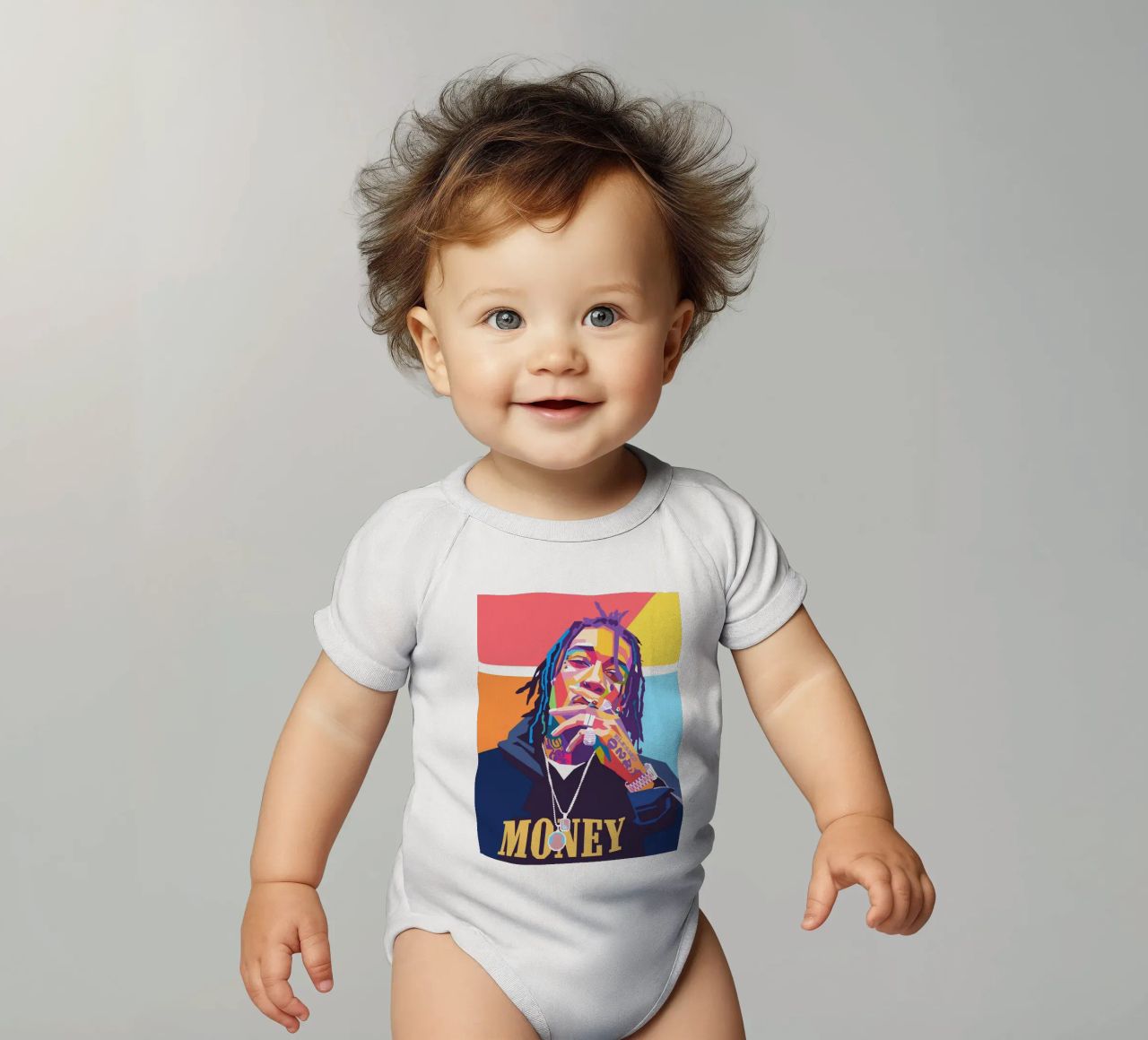 Wiz Khalifa colorful pop art portrait short-sleeve baby romper by Hantamrata