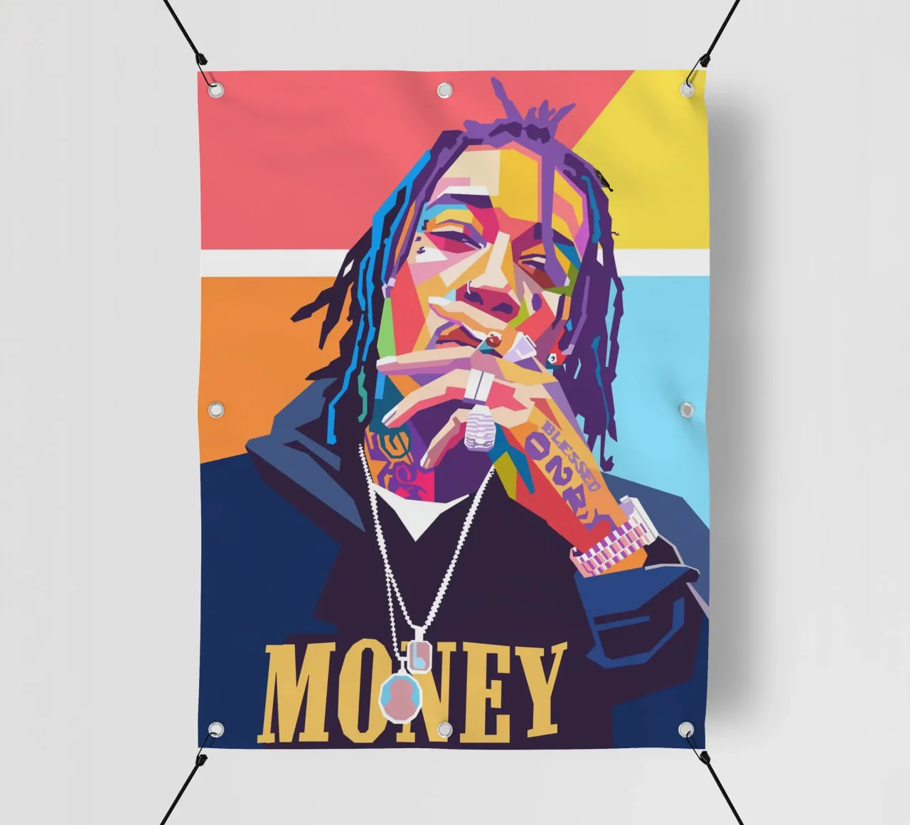 Ritratto pop art colorato di Wiz Khalifa telo in pvc da Hantamrata