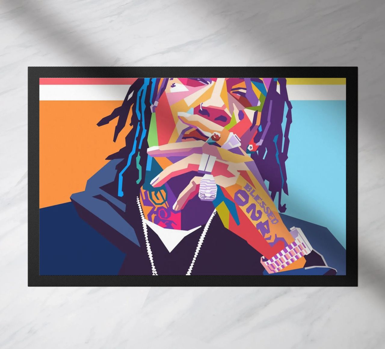 Wiz Khalifa colorful pop art portrait doormat by Hantamrata
