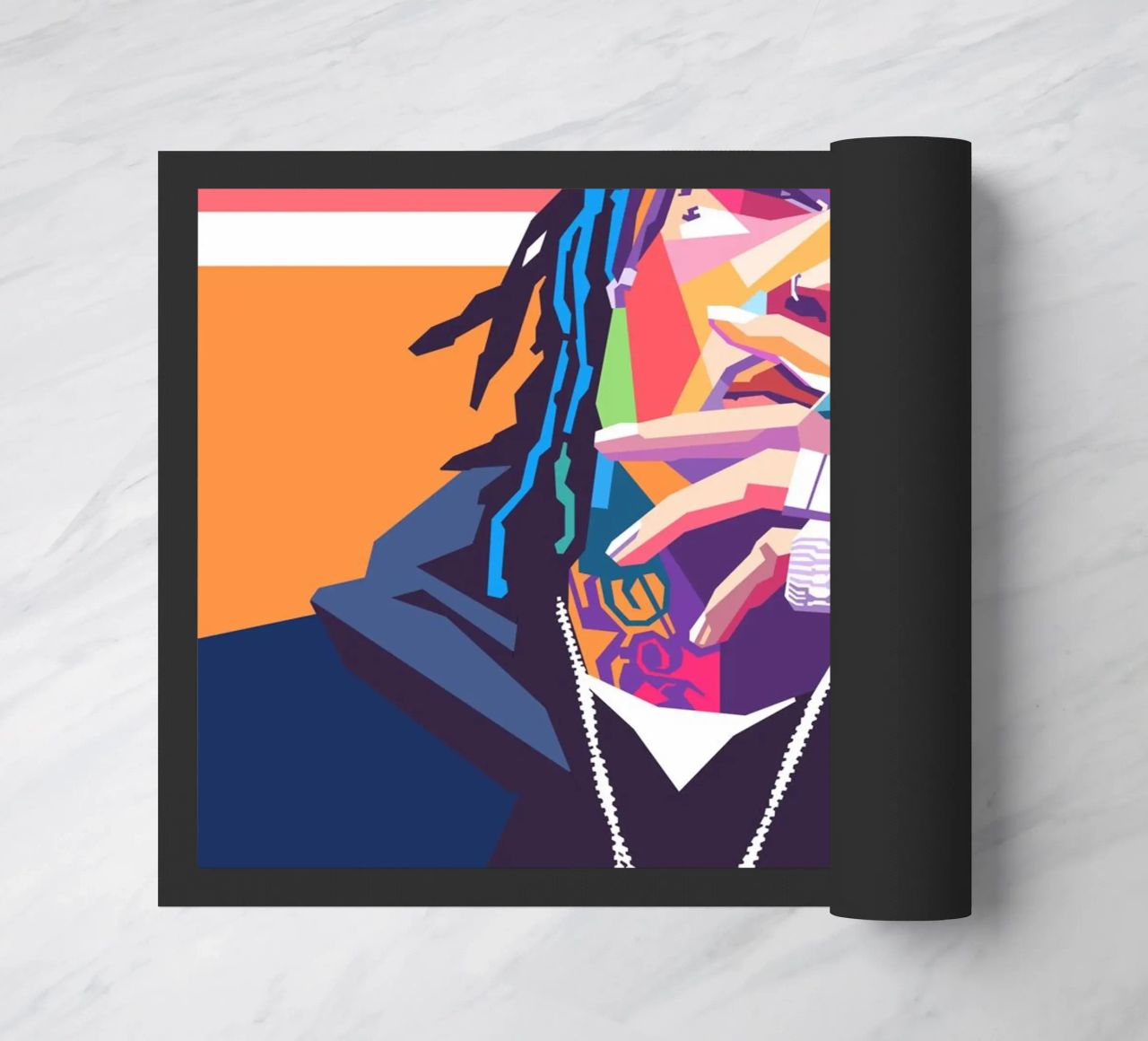 Wiz Khalifa colorful pop art portrait doormat by Hantamrata