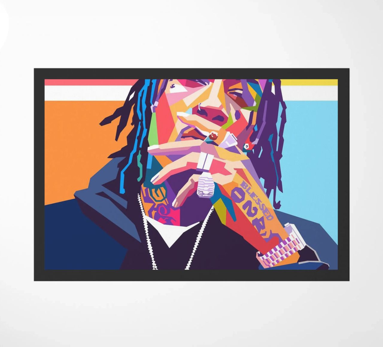 Wiz Khalifa colorful pop art portrait doormat by Hantamrata
