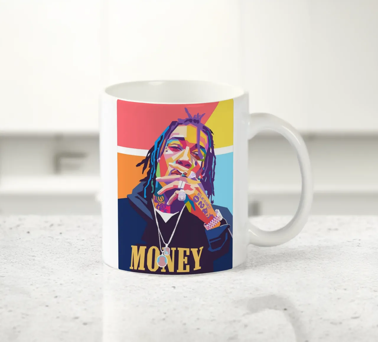 Ritratto pop art colorato di Wiz Khalifa tazza in ceramica da Hantamrata