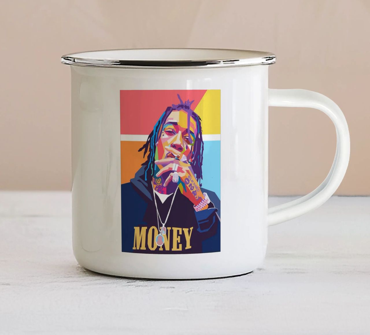 Wiz Khalifa colorful pop art portrait enamel mug by Hantamrata