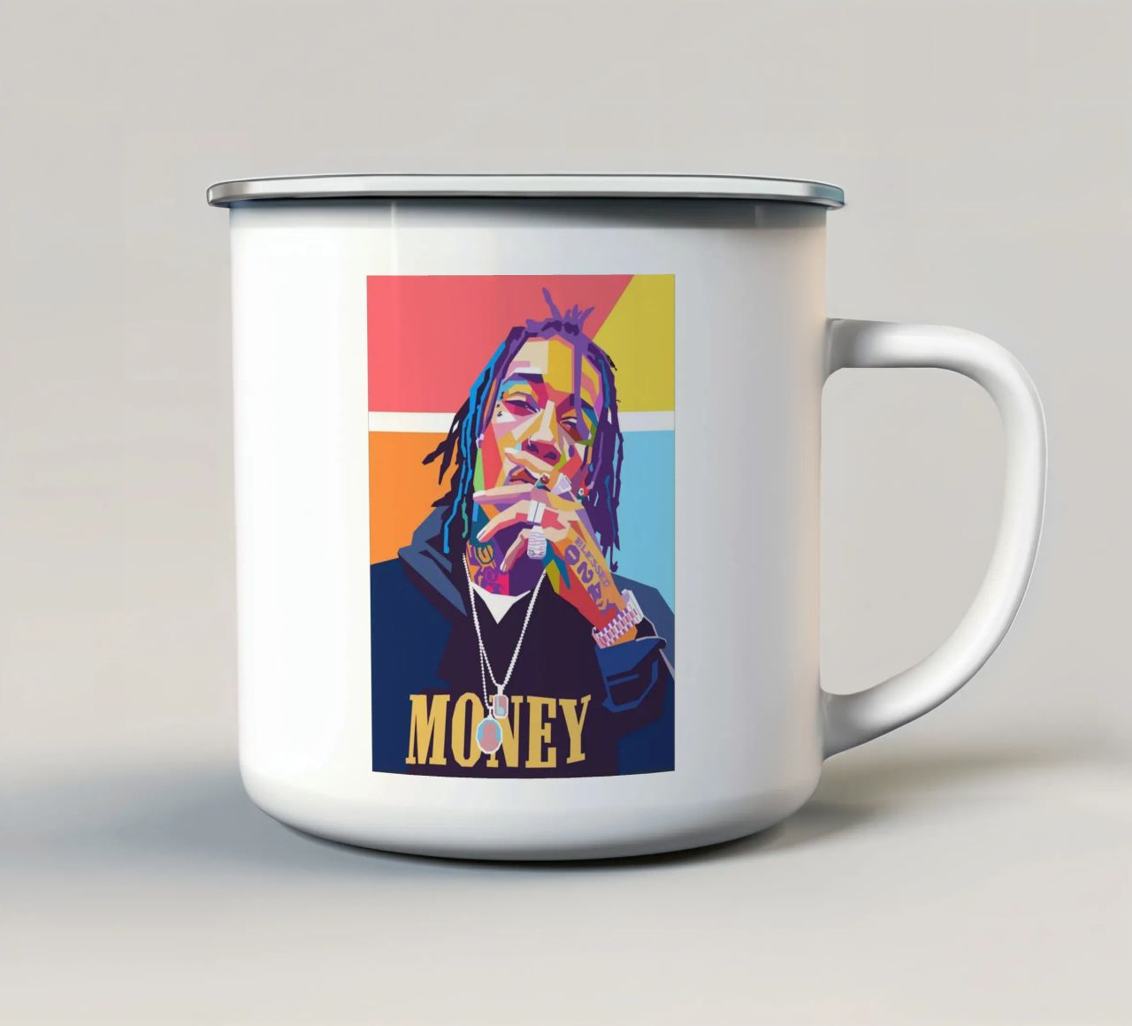 Wiz Khalifa colorful pop art portrait enamel mug by Hantamrata