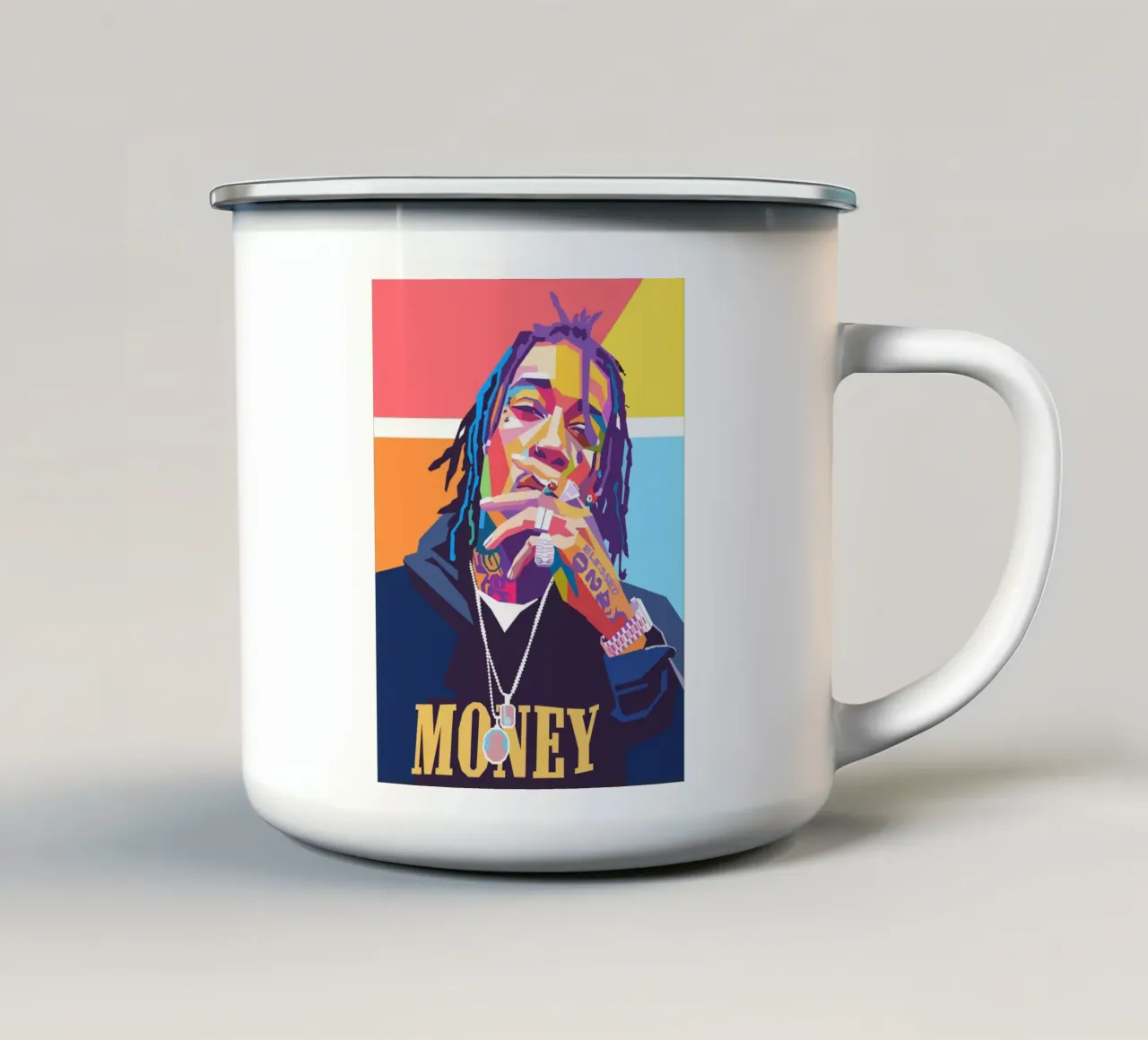 Ritratto pop art colorato di Wiz Khalifa tazza in smalto da Hantamrata