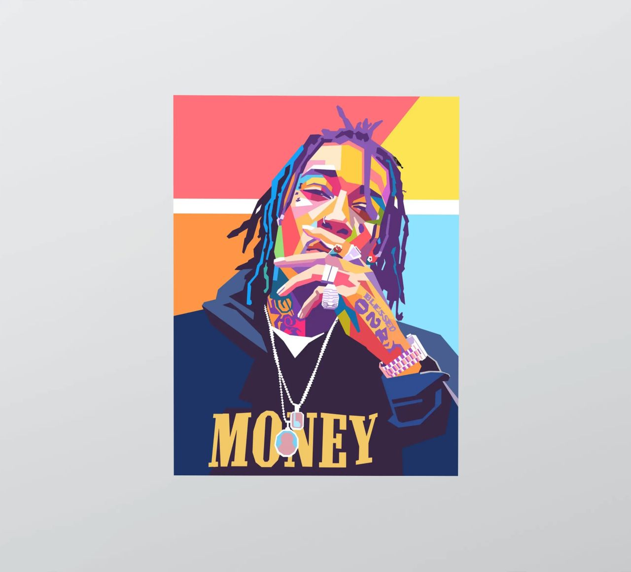 Wiz Khalifa portrait pop art coloré autocollant de Hantamrata