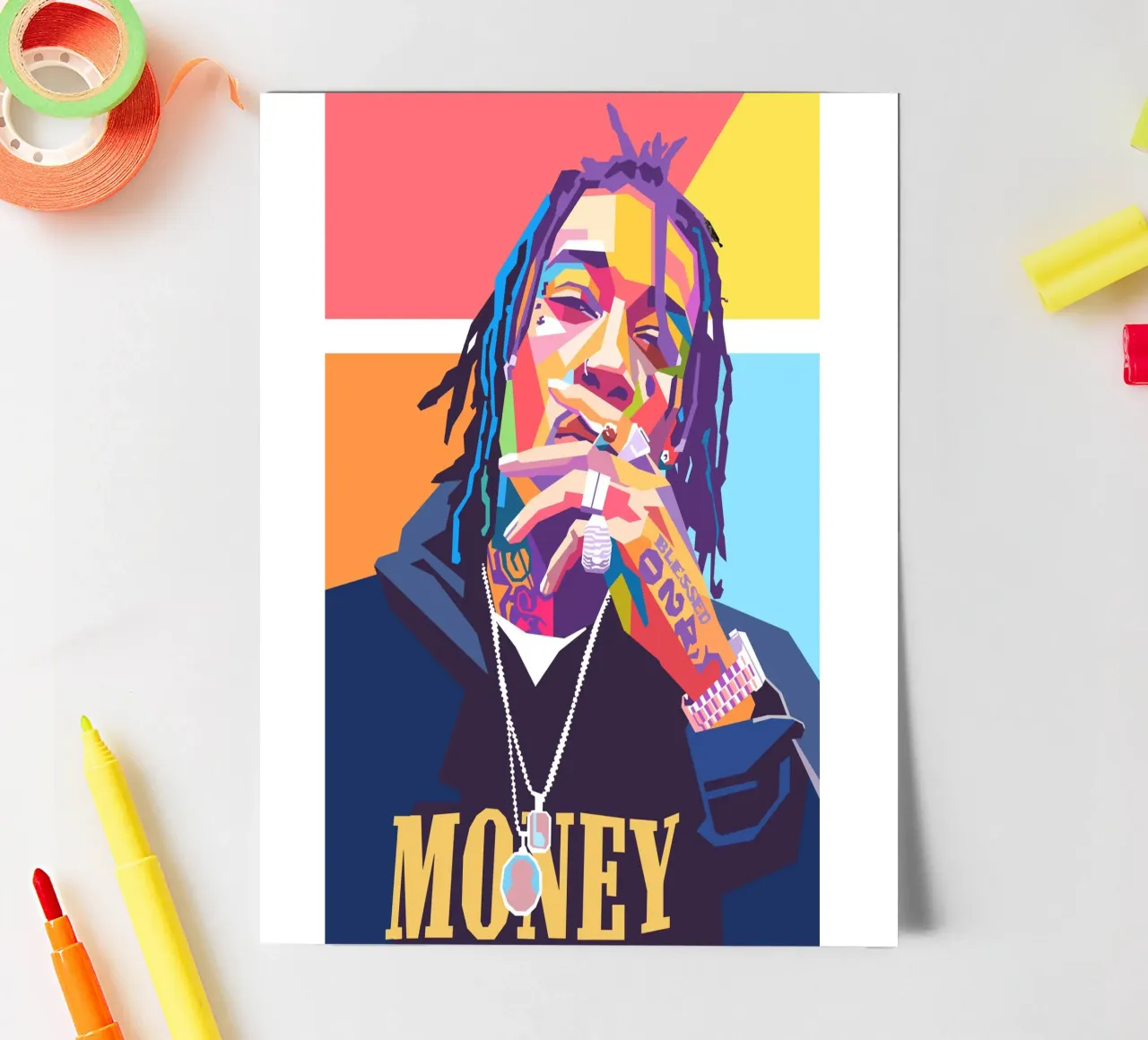Wiz Khalifa buntes Pop-Art-Porträt Stickerbogen von Hantamrata
