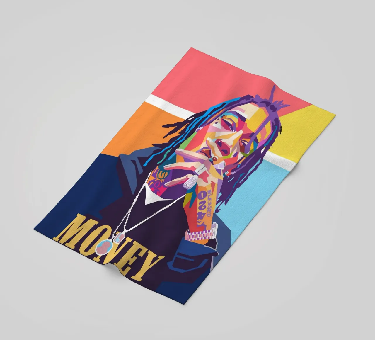 Ritratto pop art colorato di Wiz Khalifa telo mare da Hantamrata