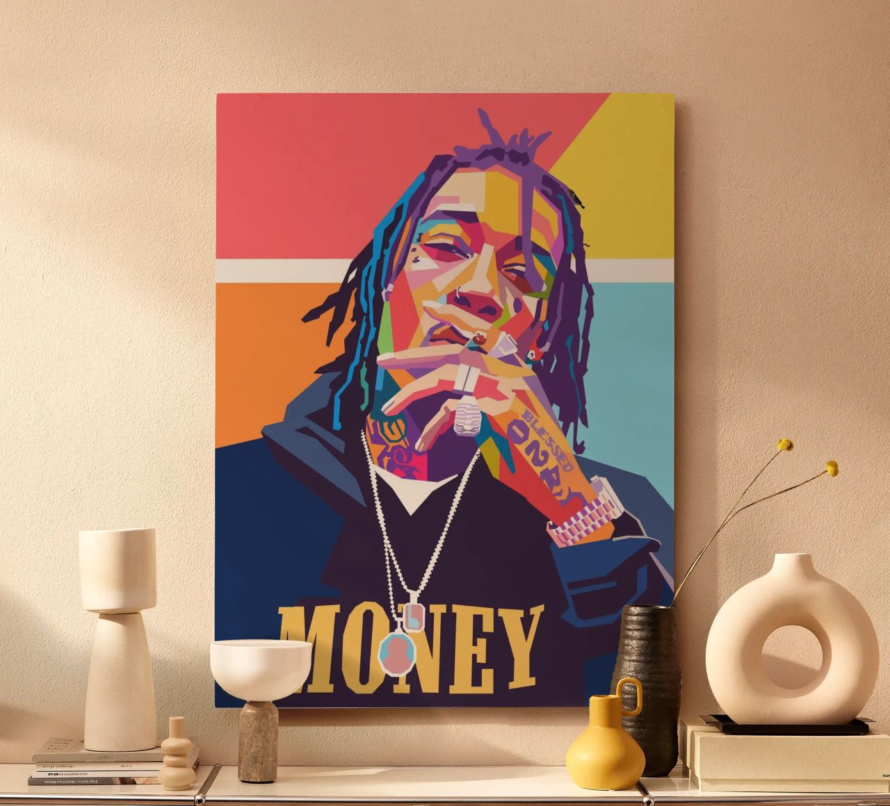 Wiz Khalifa colorful pop art portrait alu-dibond by Hantamrata