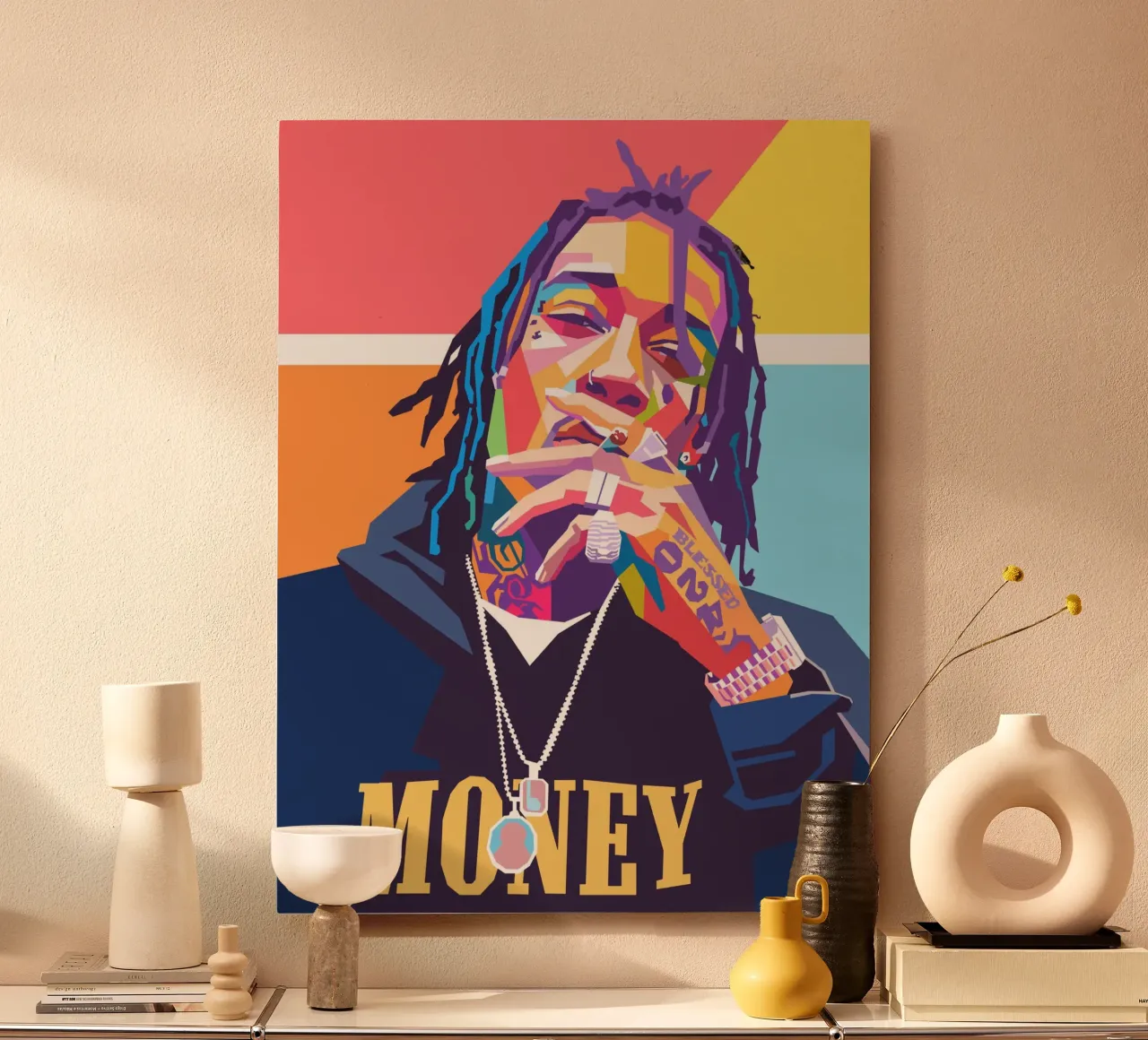 Ritratto pop art colorato di Wiz Khalifa alluminio dibond da Hantamrata