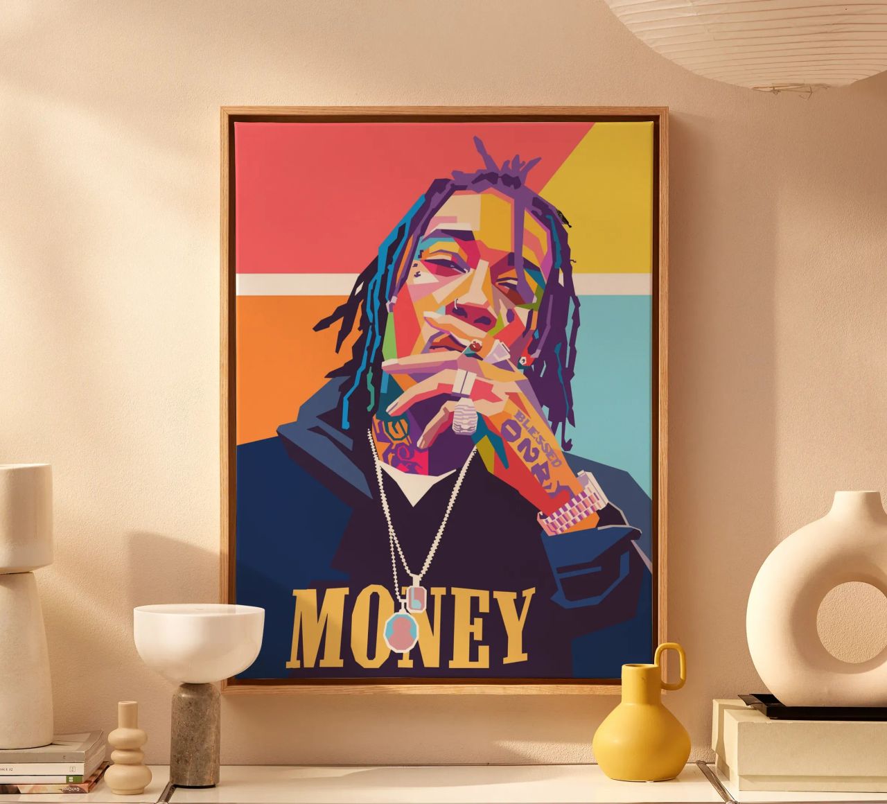 Wiz Khalifa colorful pop art portrait canvas by Hantamrata
