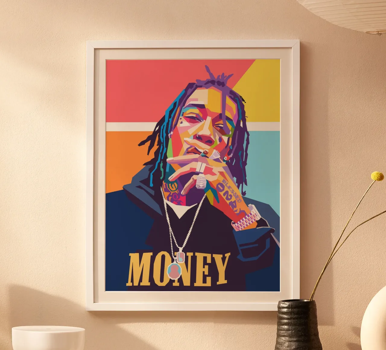Ritratto pop art colorato di Wiz Khalifa carta hahnemühle da Hantamrata