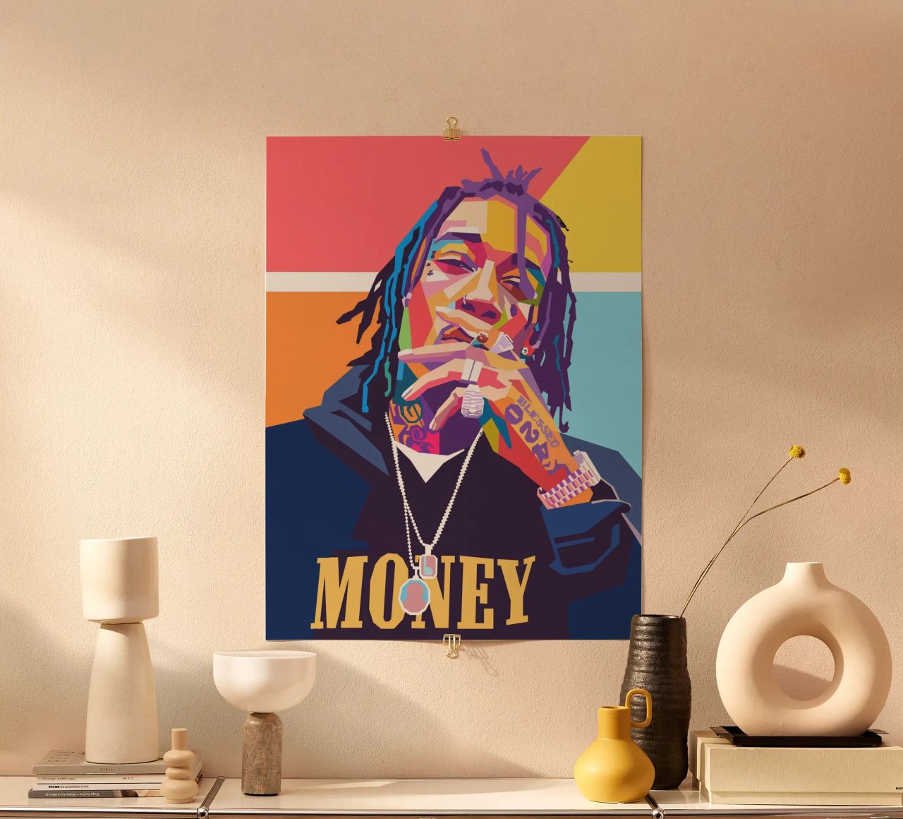 Wiz Khalifa colorful pop art portrait poster by Hantamrata