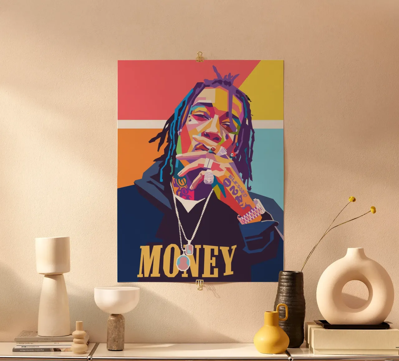 Ritratto pop art colorato di Wiz Khalifa carta hahnemühle da Hantamrata