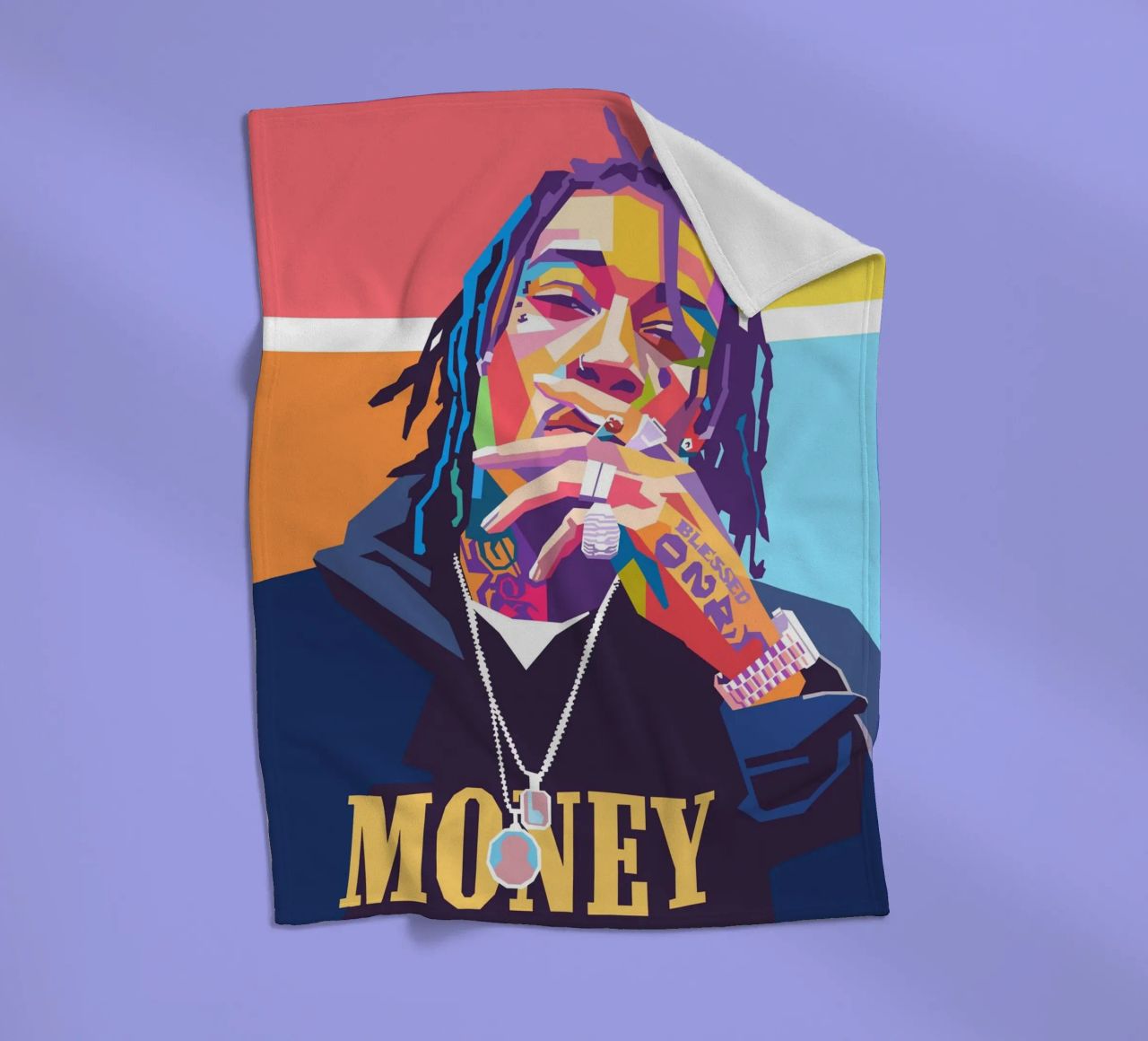 Wiz Khalifa colorful pop art portrait fleece blanket by Hantamrata