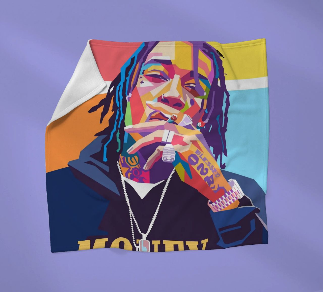 Wiz Khalifa colorful pop art portrait fleece blanket by Hantamrata