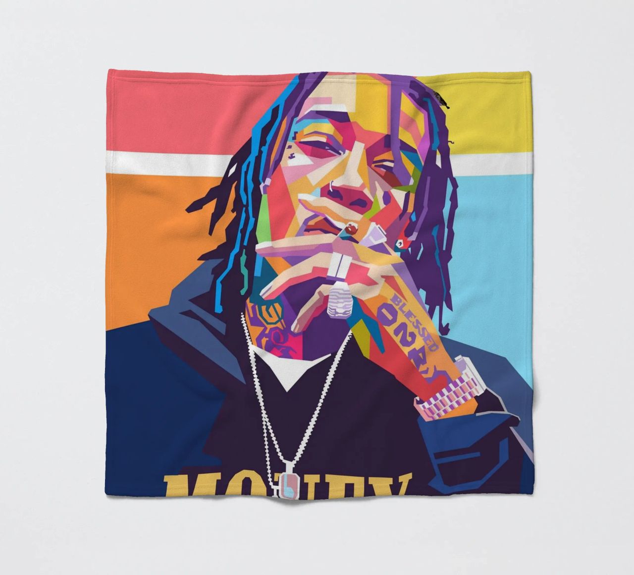 Wiz Khalifa colorful pop art portrait fleece blanket by Hantamrata