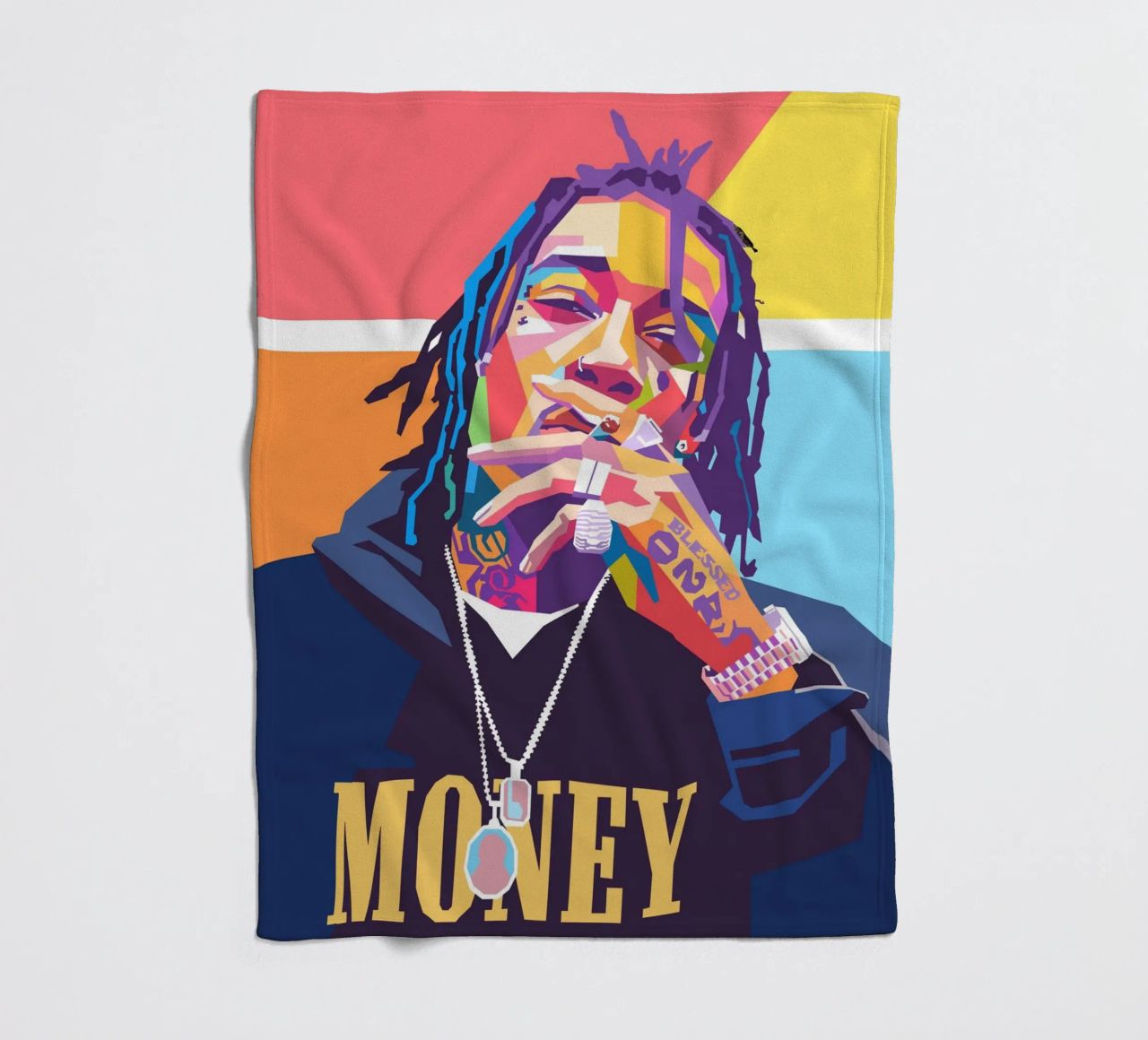 Wiz Khalifa colorful pop art portrait fleece blanket by Hantamrata