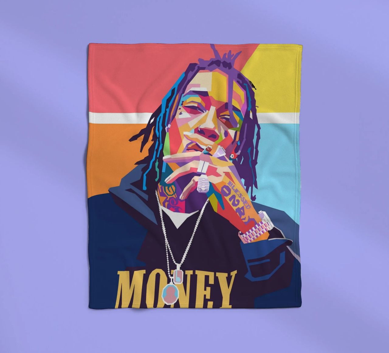 Wiz Khalifa colorful pop art portrait fleece blanket by Hantamrata