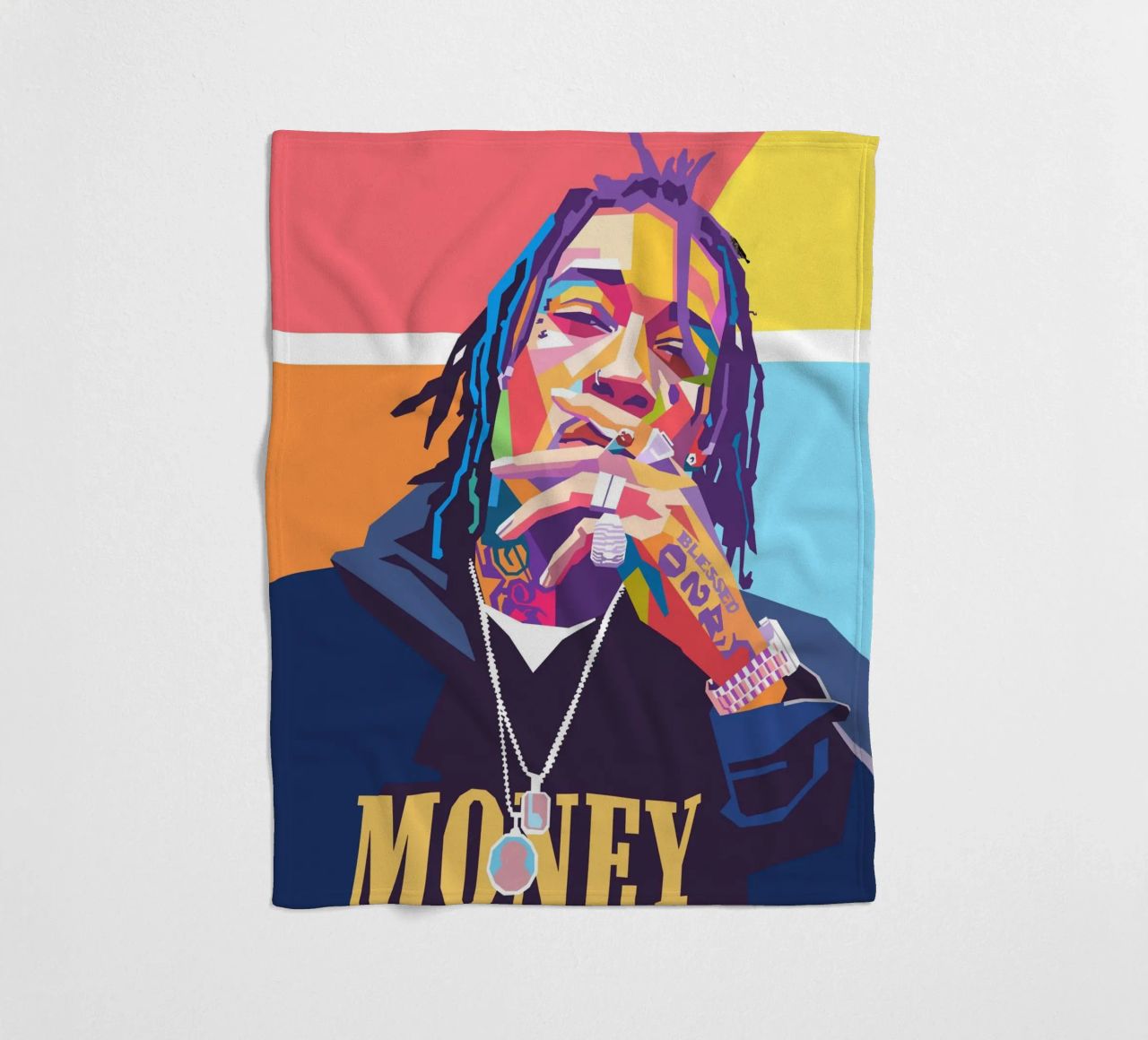 Wiz Khalifa colorful pop art portrait fleece blanket by Hantamrata