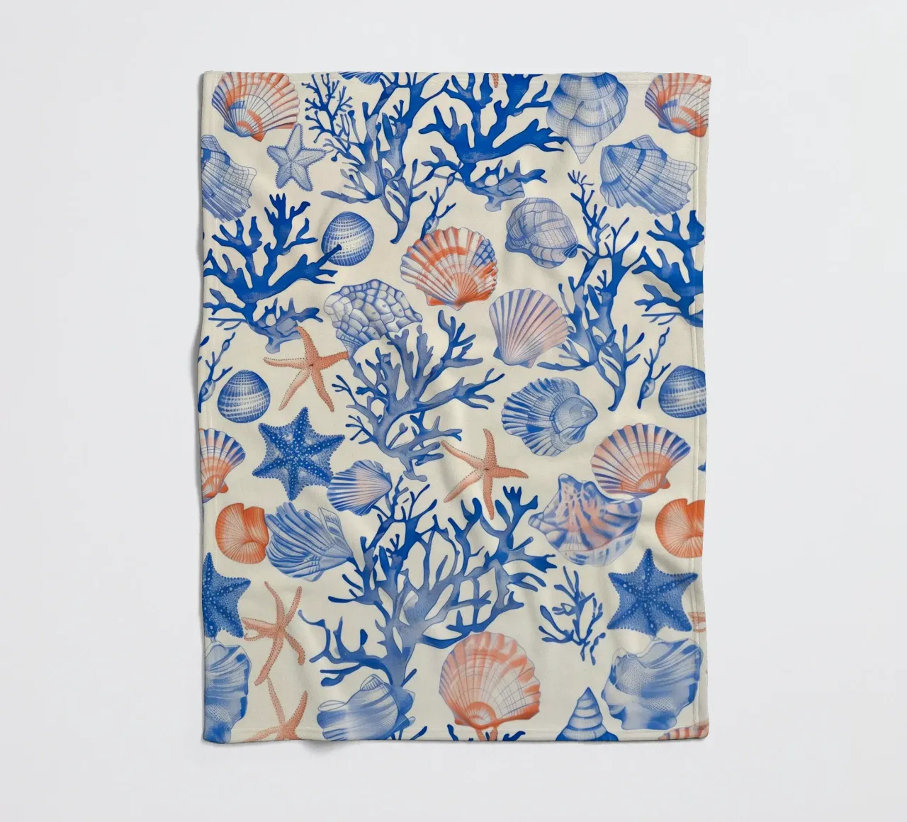 Blauw Zeeschelp Zeester Koraal Kust Boho Strand Huis Zomer fleecedeken van Gentle Echoes Art