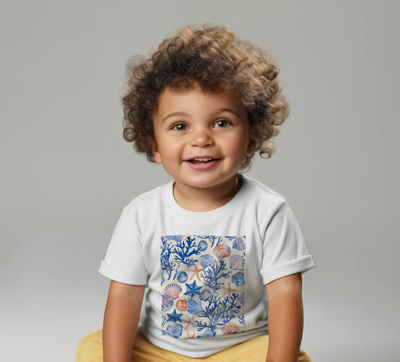 Blau Muschel Seestern Koralle Küste Boho Strand Haus Sommer Baby T-Shirt von Gentle Echoes Art