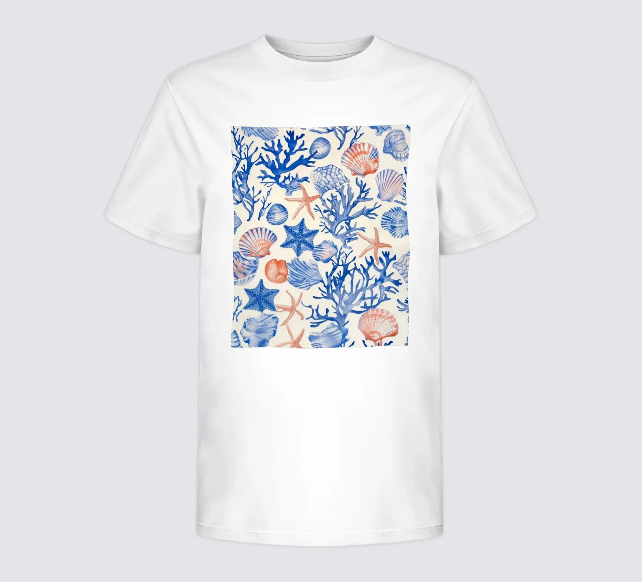 Blue Seashell Starfish Coral Coastal Boho Beach House Summer kids t-shirt by Gentle Echoes Art