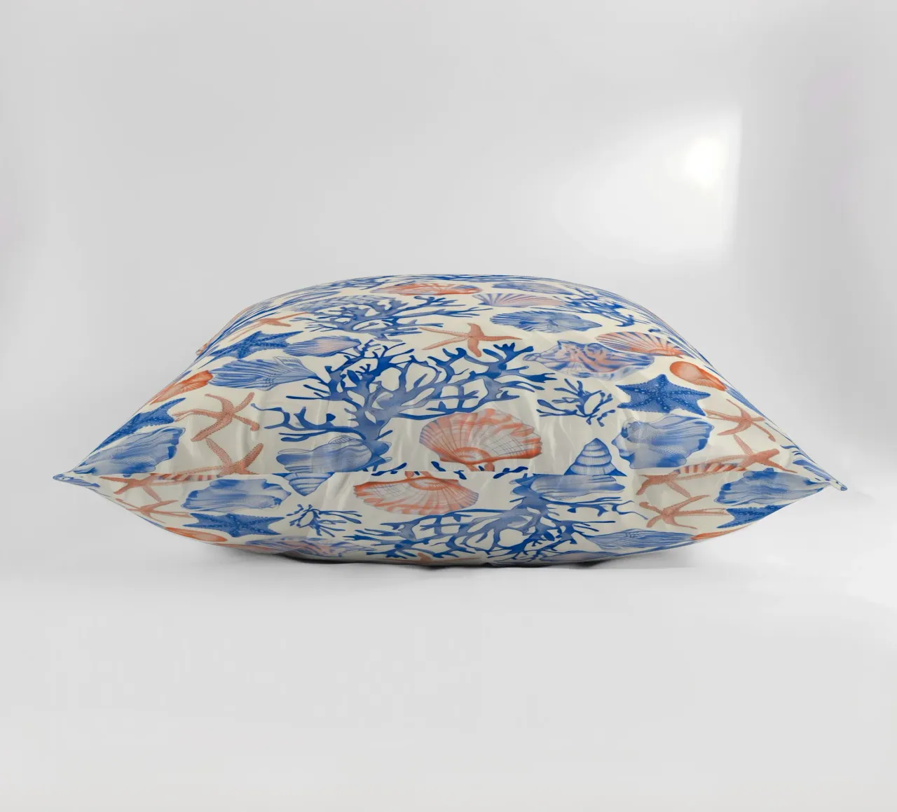 Blue Seashell Starfish Coral Coastal Boho Beach House Summer decorative cushion by Gentle Echoes Art