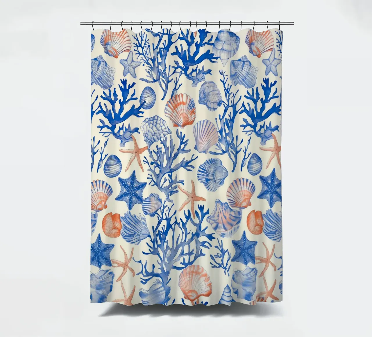 Blauw Zeeschelp Zeester Koraal Kust Boho Strand Huis Zomer douchegordijn van Gentle Echoes Art