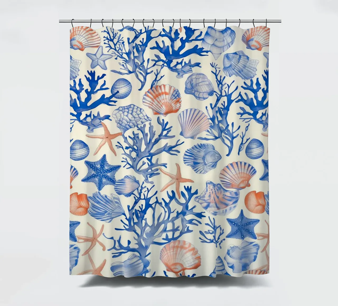 Blauw Zeeschelp Zeester Koraal Kust Boho Strand Huis Zomer douchegordijn van Gentle Echoes Art