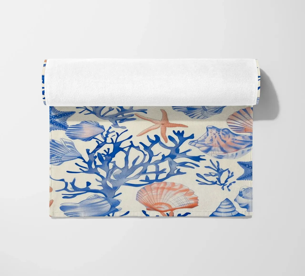 Blauw Zeeschelp Zeester Koraal Kust Boho Strand Huis Zomer strandhanddoek van Gentle Echoes Art