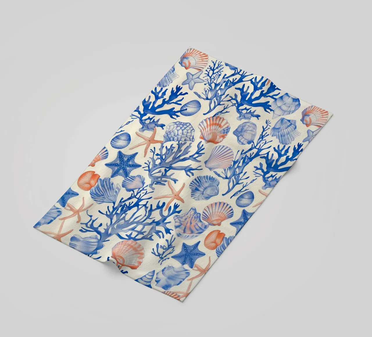 Blauw Zeeschelp Zeester Koraal Kust Boho Strand Huis Zomer strandhanddoek van Gentle Echoes Art