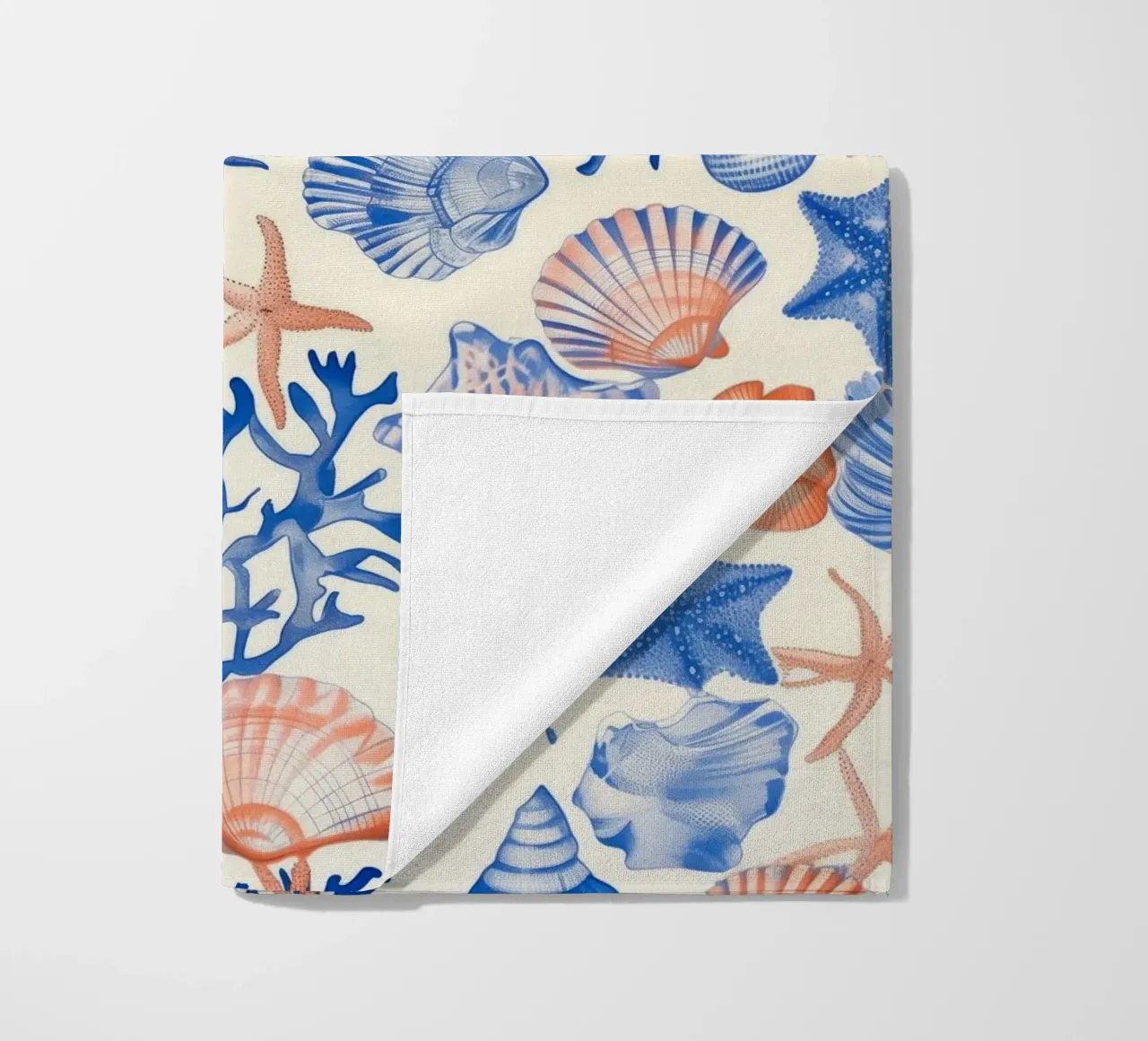 Blauw Zeeschelp Zeester Koraal Kust Boho Strand Huis Zomer strandhanddoek van Gentle Echoes Art