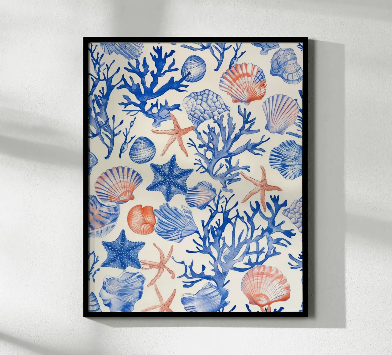 Blue Seashell Starfish Coral Coastal Boho Beach House Summer poster de Gentle Echoes Art