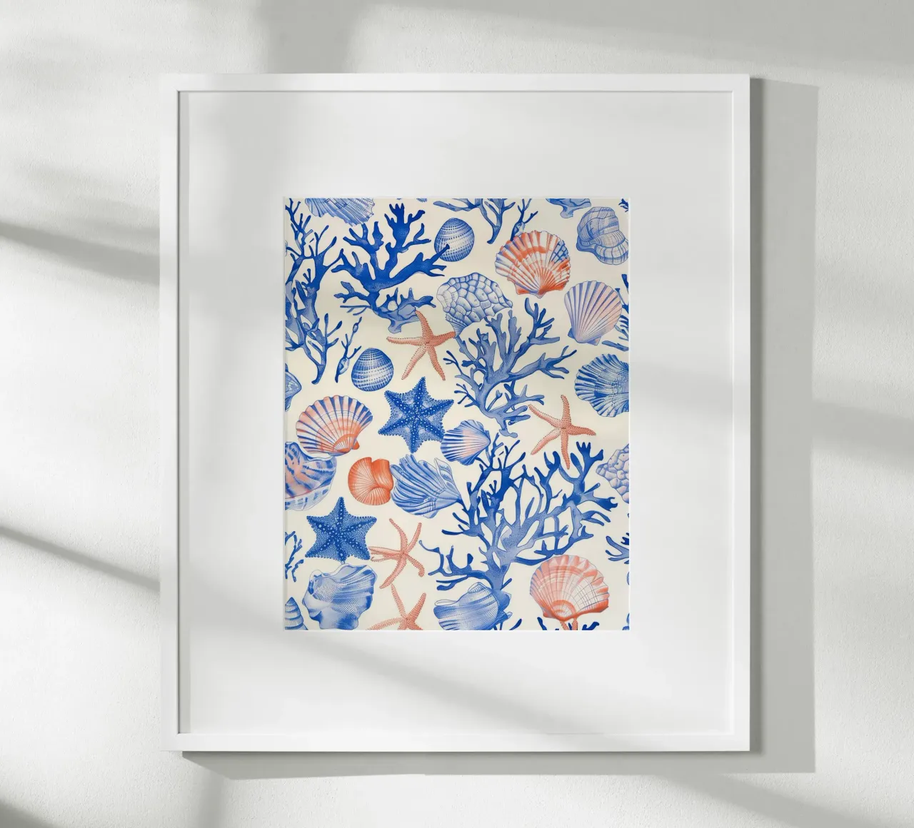 Blue Seashell Starfish Coral Coastal Boho Beach House Summer poster de Gentle Echoes Art