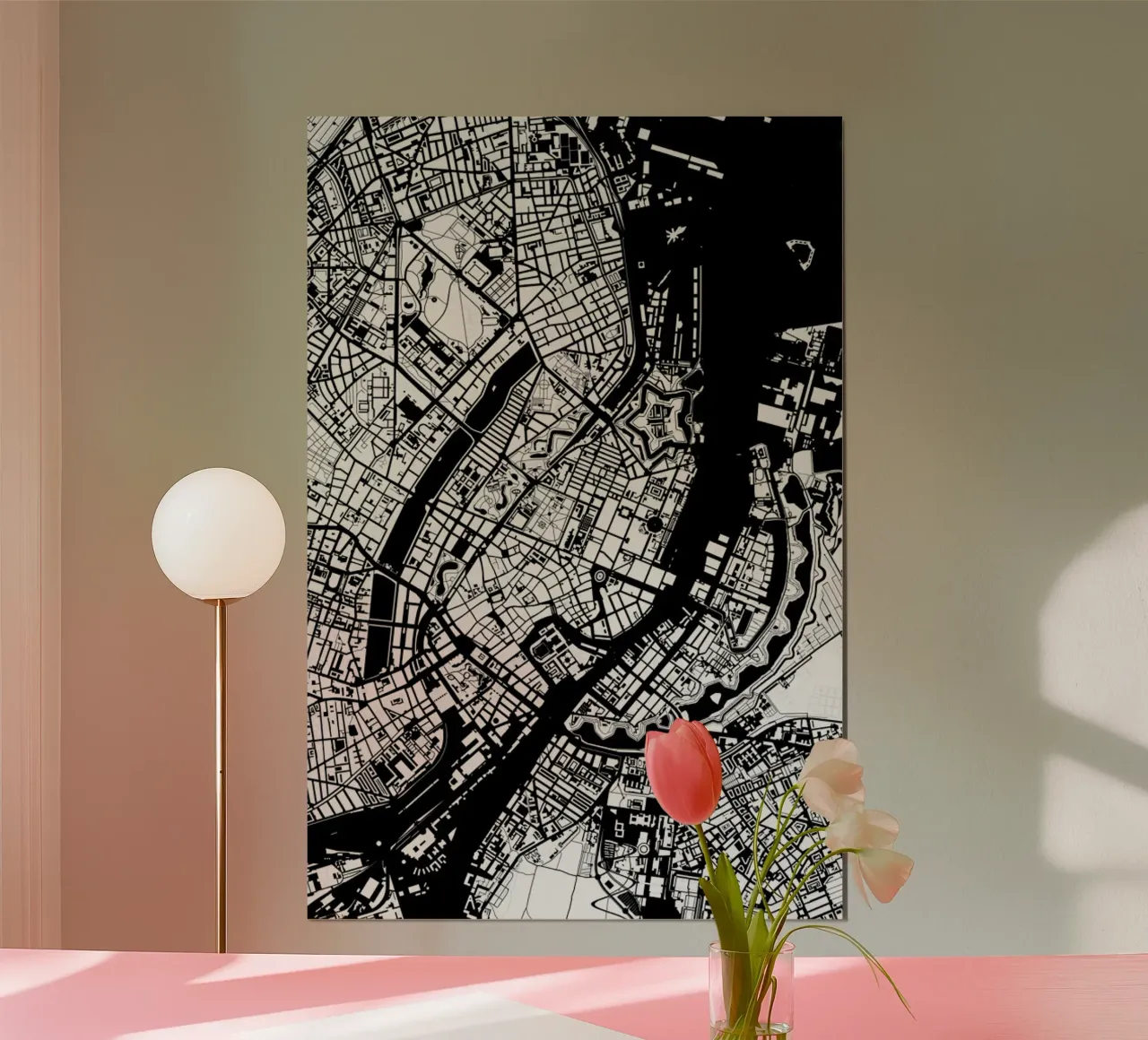 Copenhagen Black & White poster con telaio in alluminio da Planos Urbanos